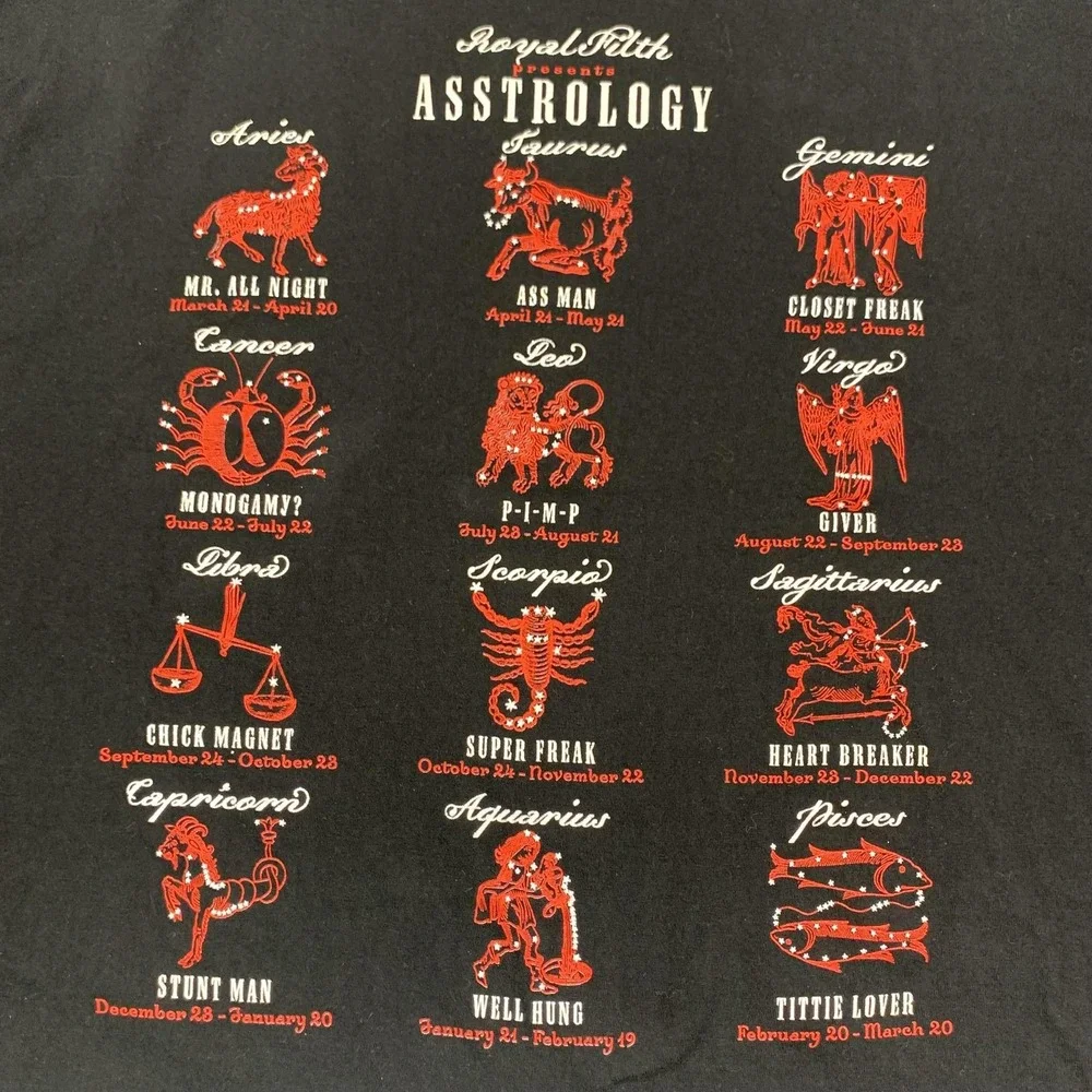 Royal Filth Astrology Shirt Mens 3XL‎ Black Graphic Tee Humor Zodiac XXL Funny